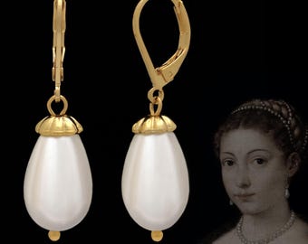 Historical earrings, Medici Pearl Drop, Renaissance Jewelry, Lucrezia I