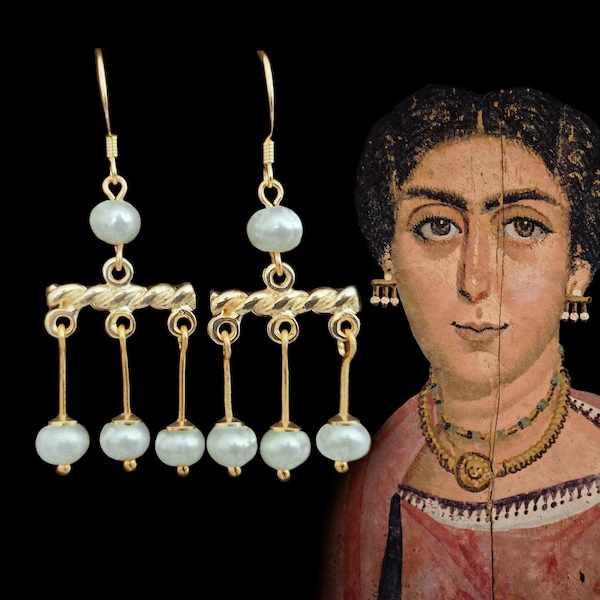 Boucles d'oreilles romaines Crotalia avec perles d'eau douce, Boucles d'oreilles en perles véritables, Bijoux romains anciens, Bijoux anciens, Boucles d'oreilles Pompéi, Flavia