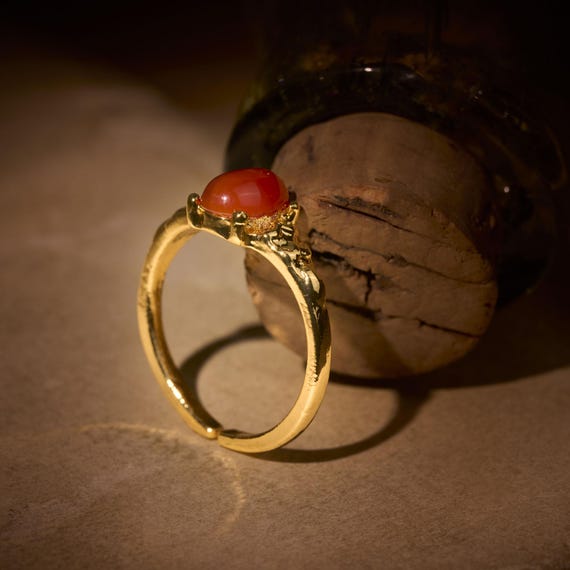 Bague Vintage Plaqué Or Avec Trois Pierres Type Onyx - Taille 56,5 - Occasion Impeccable
