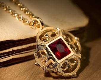 Renaissance Necklace, Tudor Style Jewelry, Gold Plated Pendant