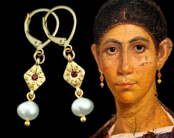 Roman lightweigth Earrings with real pearls, Roman jewelry for women, Augusta