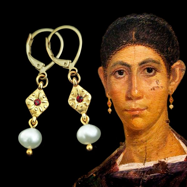 Roman lightweigth Earrings with real pearls, Roman jewelry for women, Augusta