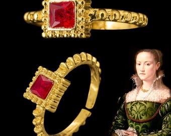 Renaissance Siam Crystal Adjustable Gold Ring