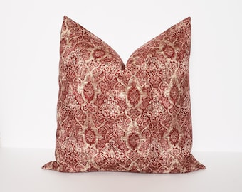 Cranberry, Taupe and Cream, Designer Pillow Cover, Holiday Accent Throw