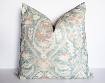 Blue, Sage and Terra Cotta Designer Pillow Cover