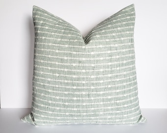 Aqua Blue and Woven Cream Stripe Pillow Cover, Textured Throw