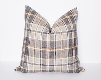 Caramel Pillow, Orange Plaid Pillow Cover, Fall Pillows, Modern Farmhouse Throw