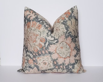 Terra Cotta Floral Accent Pillow Cover, Medallion Print Throw