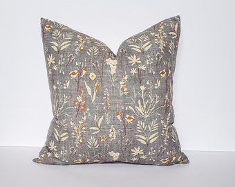 Steel Blue and Rust Pillow Cover/Wildflower Accent Throw