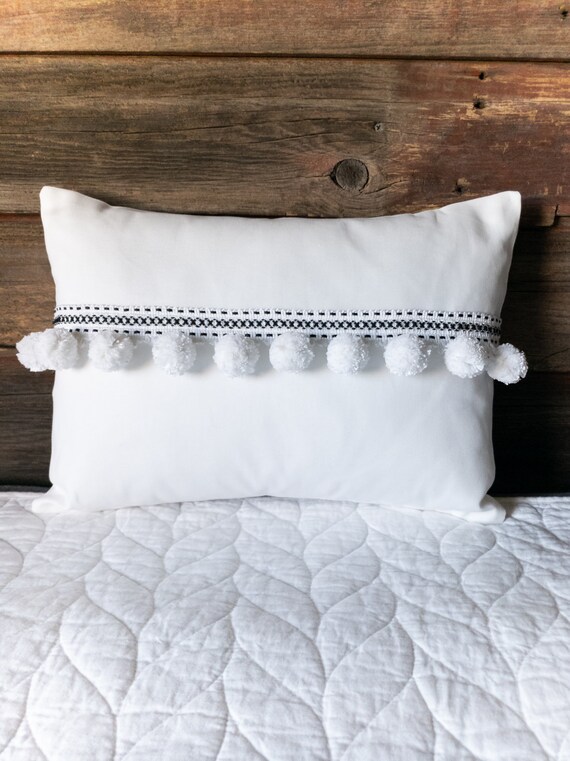 White pom pom pillow cover Outlet