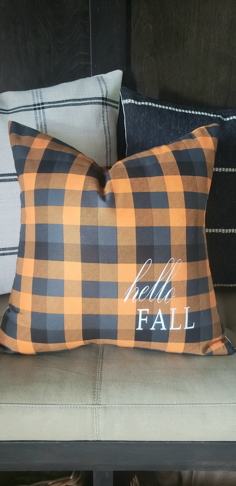Orange and Black Buffalo Check Pillow Cover / Fall Plaid Decor Etsy