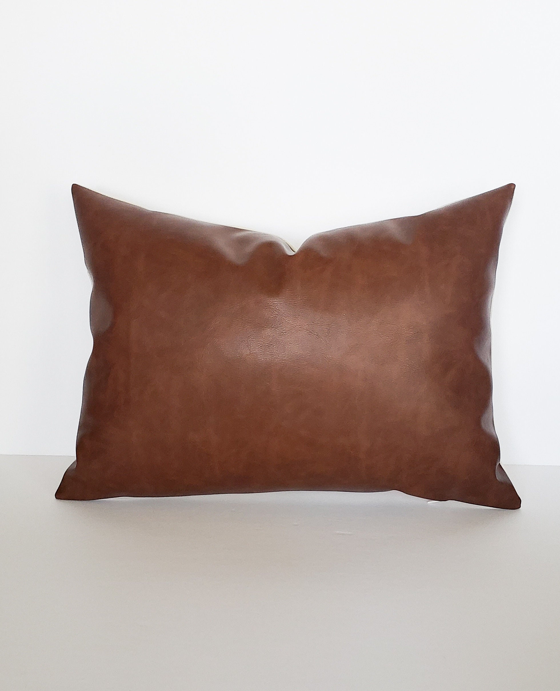 Cognac faux leather pillow online
