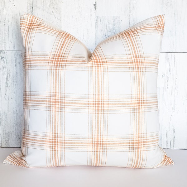 Burnt Orange and Ivory Plaid Pillow Cover, Modern Farmhouse Throw Pillow Covers 18x18, Farmhouse Pillow Covers, Fall Pillows, Harvest