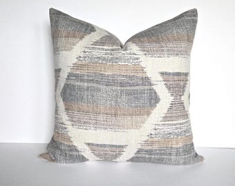 Taupe, Blue and Cream Accent Pillow Cover
