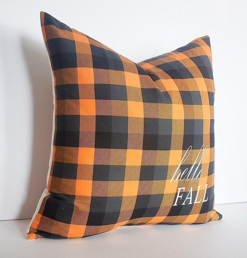 Orange and Black Buffalo Check Pillow Cover / Fall Plaid Decor Etsy