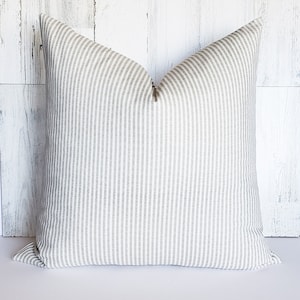 Grey and Cream Striped Pillow, Neutral Home Decor, Modern Farmhouse Throw Pillow Covers
