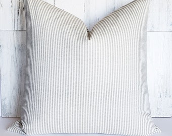Grey and Cream Striped Pillow, Neutral Home Decor, Modern Farmhouse Throw Pillow Covers