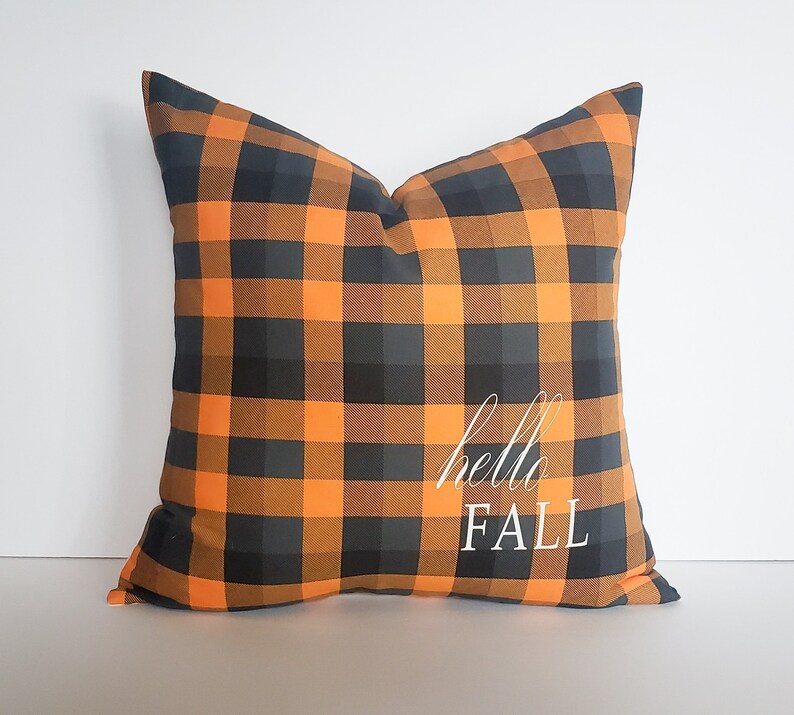 Orange and Black Buffalo Check Pillow Cover / Fall Plaid Decor Etsy
