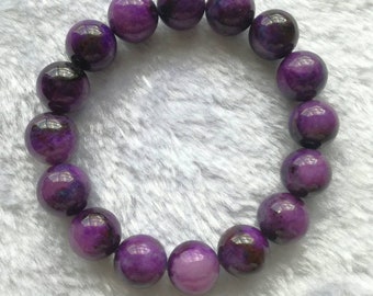 Armband med naturligt sugilitpärlor, kungliga lila åldrande sugilit ädelstensrunda pärlor, kungligt lazelle sugilitarmband, handgjorda smycken