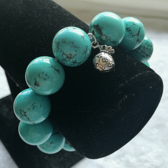 Natural Turquoise Beaded Bracelet, Chunky Turquoise Unisex