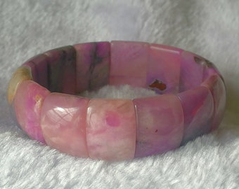 Natural Sugilite Bracelet, Translucent Icy Fuchsia Ageing Sugilite Gemstone, Untreated Sakura Sugilite Square Bracelet,  Elasticated