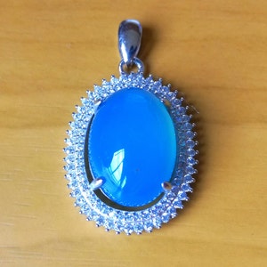 Natural Blue Chalcedony Necklace Highly Translucent Untreated Agate/Onyx, Paraiba color Chalcedony White Gold filled Sterling Silver Jewelry