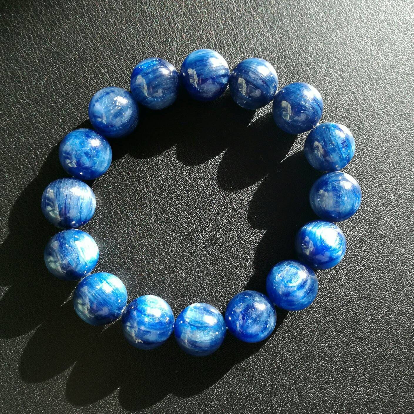 Natural Kyanite Bracelet, Blue Cat's Eye Kyanite Round Beads Gemstone