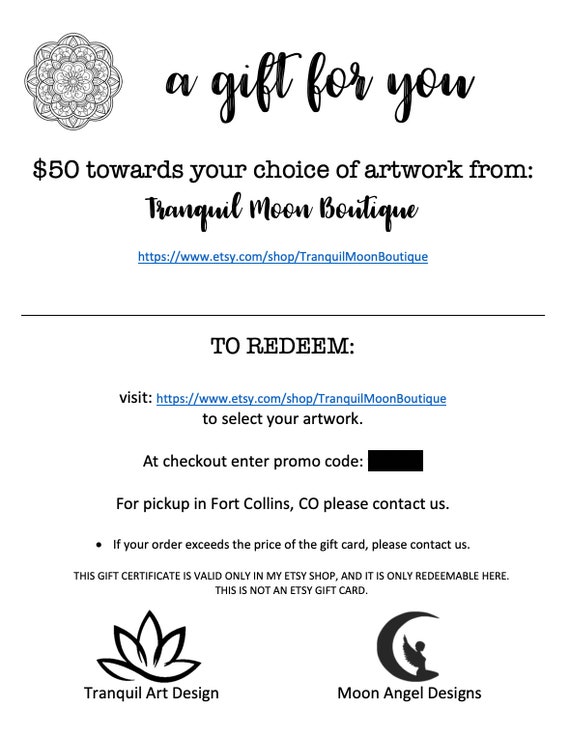 Tranquil Moon Boutique Gift Certificate Etsy