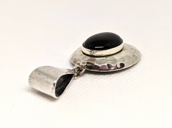 Vintage Sterling Silver Onyx Pendant / 925 - image 5