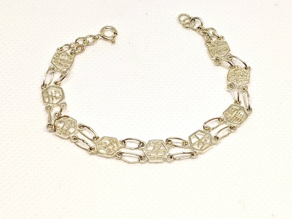 Vintage Sterling Silver Bracelet with Asian Marki… - image 2