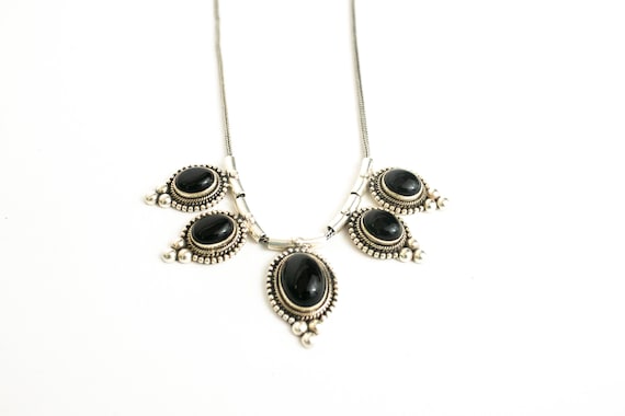 Vintage Sterling Silver and Onyx Necklace - image 2