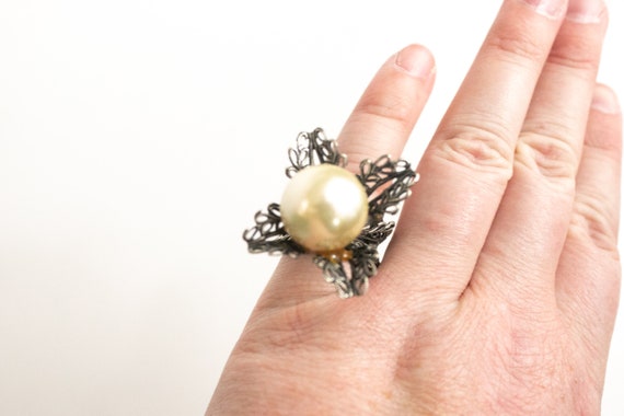 Vintage Sterling Silver and faux Pearl Statement … - image 2