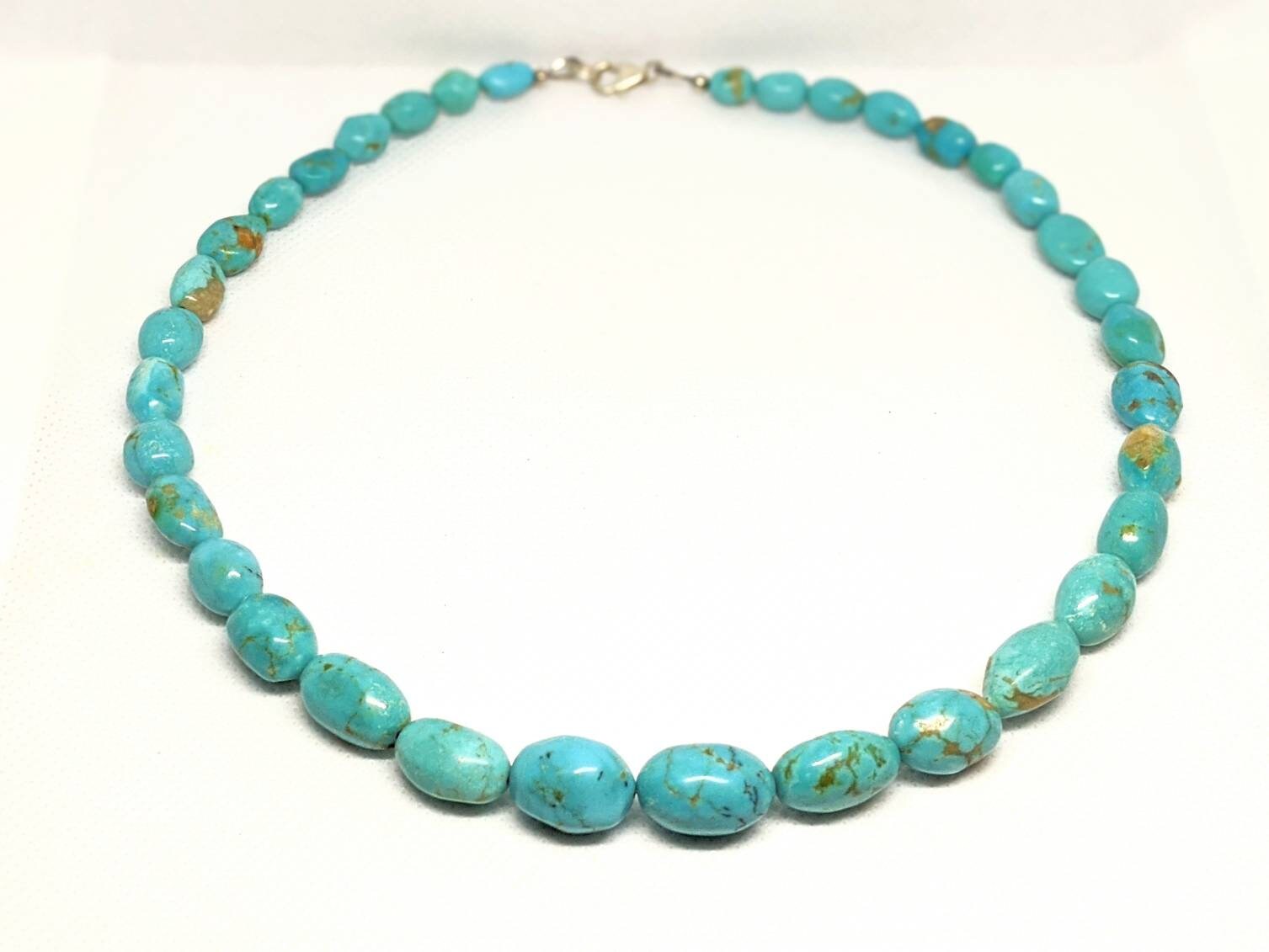 Vintage Turquoise Bead Necklace / 925 - Etsy