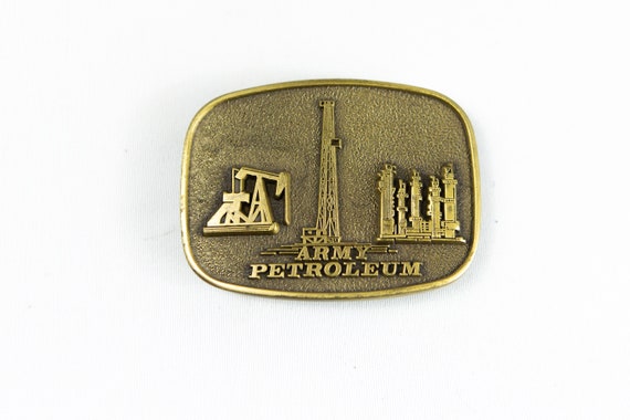 Vintage 1990s Army Petroleum Brass Belt Buckle Ex… - image 1
