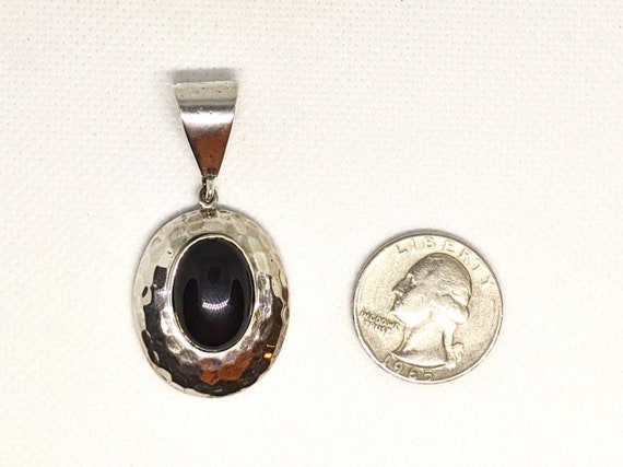 Vintage Sterling Silver Onyx Pendant / 925 - image 6