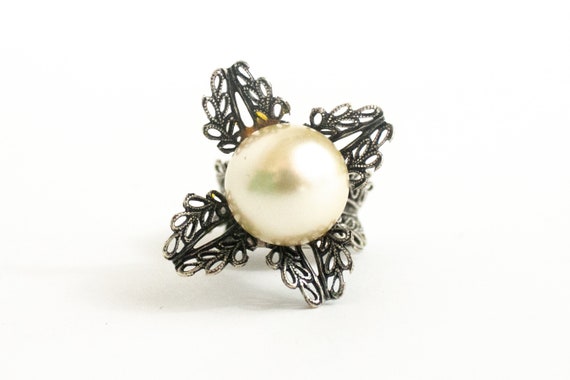 Vintage Sterling Silver and faux Pearl Statement … - image 1