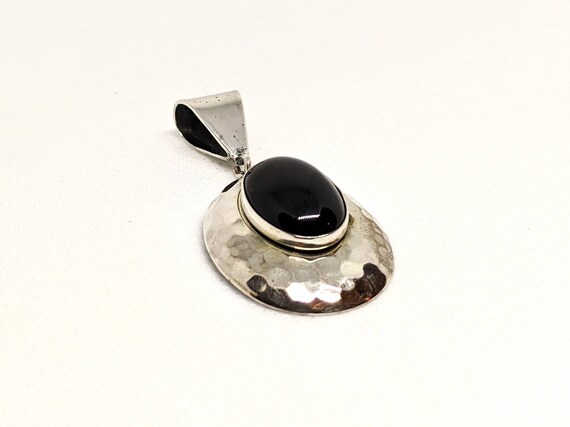 Vintage Sterling Silver Onyx Pendant / 925 - image 4