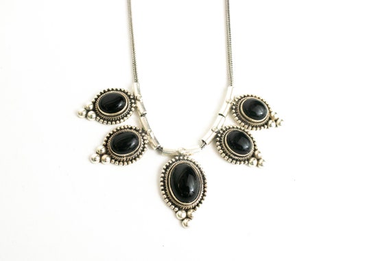 Vintage Sterling Silver and Onyx Necklace - image 1