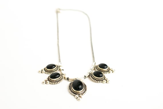 Vintage Sterling Silver and Onyx Necklace - image 3