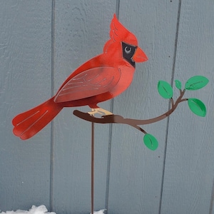 Outdoor Metal Cardinal Yard Stake, Red Bird Garden and Yard Decor, Cardinal Decor