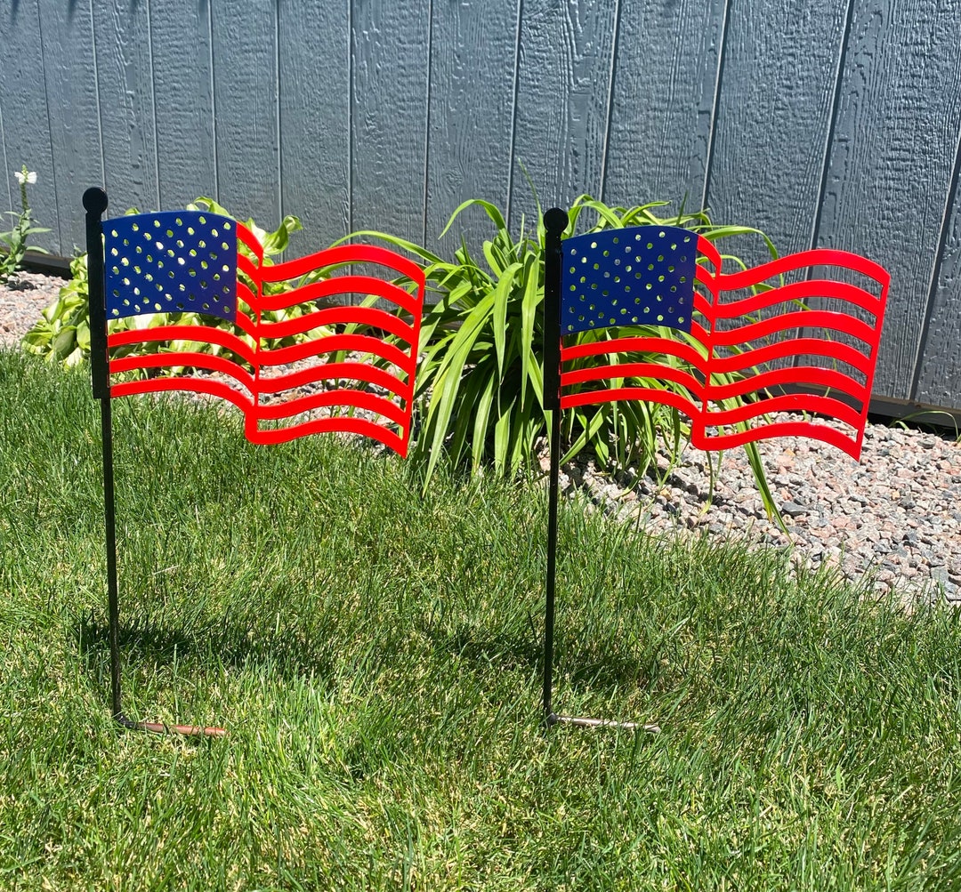 Outdoor American Flag Set of 2 Yard Stakes, 4th of July Flag, 4th of July Decoration, Flag