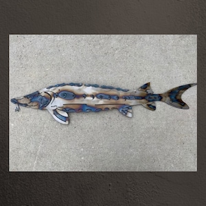 Metal Heated Sturgeon- Large/ Sturgeon Wall Hanging/ Metal Sturgeon Wall Decor/ Sturgeon Spearing Decoration/ Ice Fishing Decoration