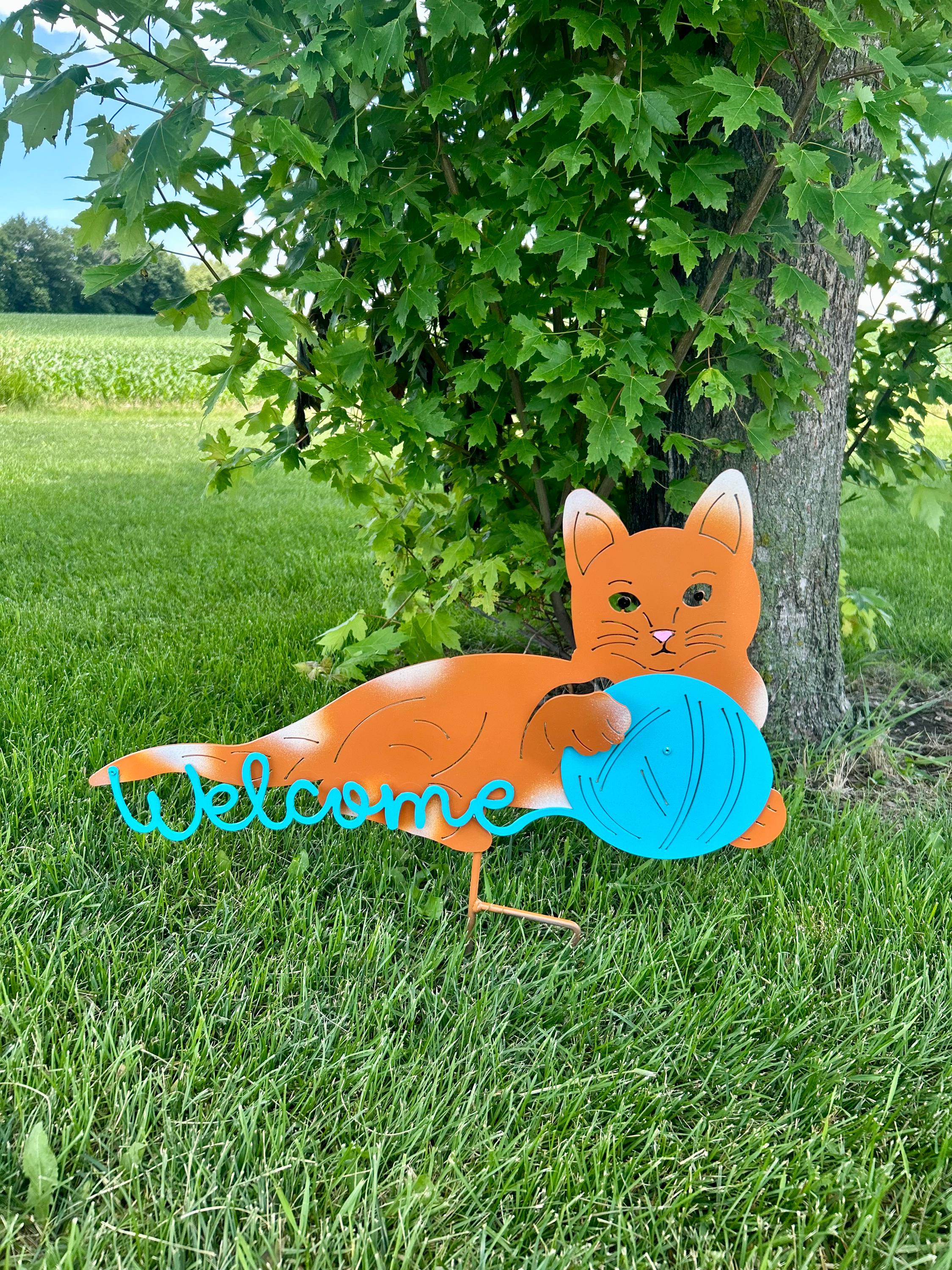 Metal Cat Welcome Sign/ Cat Welcome Decor/ Outdoor Cat Decoration/ Cat ...