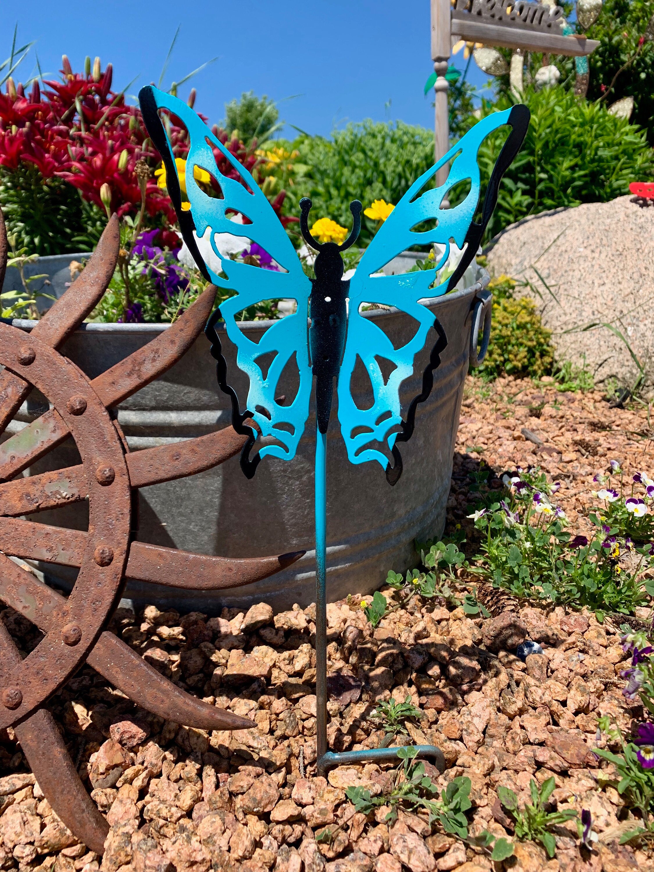 Three Small Outdoor Metal Butterflies Etsy