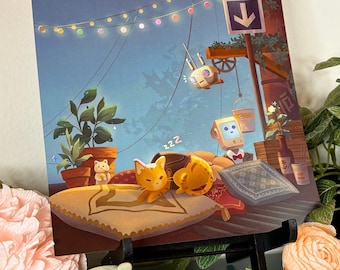 Impressão artística de Stray Game com folha iridescente 8x8”