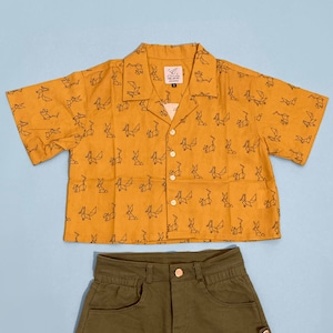 Yellow Mustard Button Up Crop Top image 1