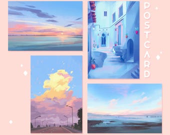 Conjunto de 3 cartões-postais com pequenas impressões artísticas. Você escolhe 3.