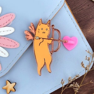 Orange Cupid Cat Rose Gold Enamel Pin