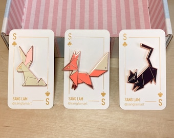 Origami Enamel Pin - Bunny, Fox, Black Cat