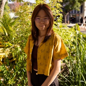 Yellow Mustard Button Up Crop Top image 3